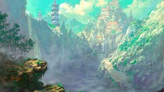 Landscapes Trees clouds Temples artwork digital art fantasy art