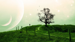 Landscapes Trees fences planets