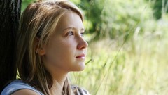 Landscapes Trees grass woman blondes blue eyes teen