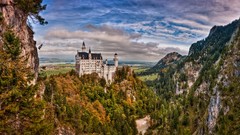 Landscapes Trees hills buildings Neuschwanstein Castle HDR 