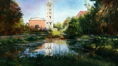 Landscapes Trees houses forests artwork digital art Jon Liberto