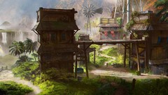 Landscapes Trees houses tropical jordan artwork digital art 