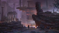 Landscapes Trees Men ruins rocks Castles artwork digital art 