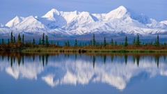 Landscapes Trees Mountains Alaska lakes reflections
