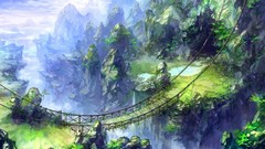 Landscapes Trees Mountains Bridges rocks artwork fantasy art 