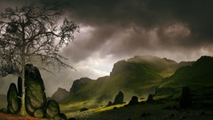 Landscapes Trees Mountains clouds dark skies scenic