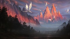 Landscapes Trees Mountains Dragons fantasy art valleys