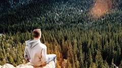 Landscapes Trees Mountains Men edge sitting forests