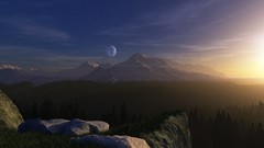 Landscapes Trees Mountains moon forests digital art