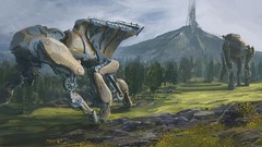 Landscapes Trees Mountains science fiction artwork digital art 