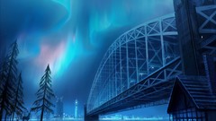 Landscapes Trees night light Anime Bridges cities rivers aurora 