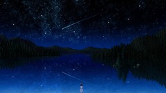 Landscapes Trees night Stars Mountains lakes reflections anime 