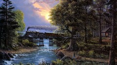 Landscapes Trees paintings drawings railroads woda