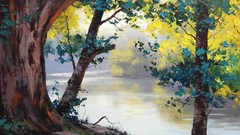 Landscapes Trees paintings lakes drawings