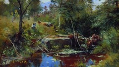 Landscapes Trees paintings Russian forests ponds artwork 