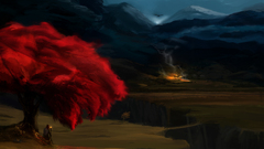 Landscapes Trees red fantasy art