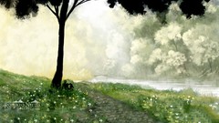 Landscapes Trees silhouettes paths rivers artwork fantasy art