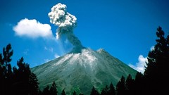 Landscapes Trees smoke Volcanoes costa rica blue skies