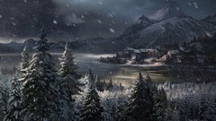 Landscapes Trees snow Mountains apocalyptic houses concept art 