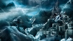 Landscapes Trees snow Mountains clouds Castles buildings 