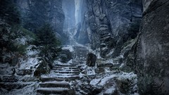 Landscapes Trees snow Mountains stairways