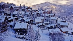 Landscapes Trees snow Mountains switzerland Europe houses