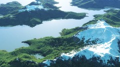 Landscapes Trees snow water Mountains white Green Islands lakes 