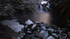 Landscapes Trees snow winter water silence waterfalls rocks