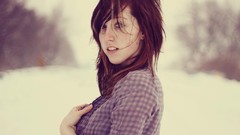 Landscapes Trees snow winter woman blue eyes forests redheads