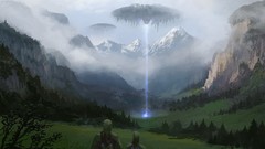 Landscapes Trees spaceships science fiction concept art artwork 