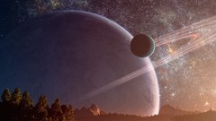 Landscapes Trees Stars planets outer space artwork