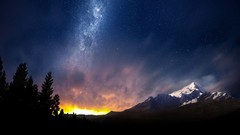 Landscapes Trees sun Mountains clouds