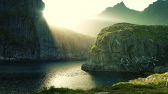 Landscapes Trees sun Mountains clouds lakes sunlight