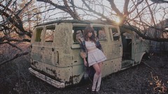 Landscapes Trees sun woman Photographers abandoned trucks 