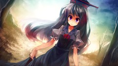 Landscapes Trees tears dress hats bows sunlight blue hair long 