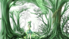 Landscapes Trees water Anime dress long hair barefoot anime 
