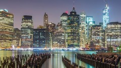 Landscapes Trees water bay Skyscrapers City Lights architecture 