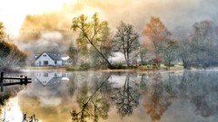 Landscapes Trees water country Mountains home House reflections