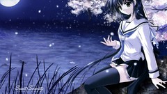 Landscapes Trees water moon Anime white flowers lakes anime 
