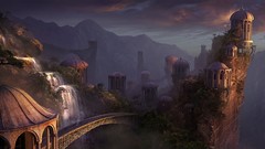 Landscapes Trees water Mountains clouds home chapel waterfalls 