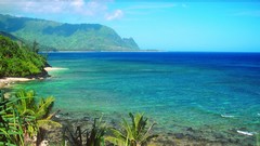 Landscapes Trees water Mountains clouds ocean shore forests 