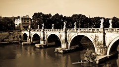 Landscapes Trees water sepia Rome Italy Bridges rivers 