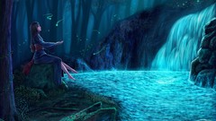 Landscapes Trees water spirit Anime Japanese waterfalls kimono 