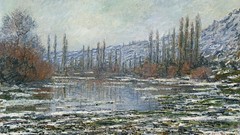 Landscapes Trees winter French paintings impressionism lakes 