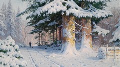 Landscapes Trees winter paintings drawings