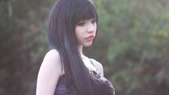 Landscapes Trees woman bokeh long hair brunettes forests