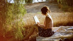 Landscapes Trees woman Books brunettes short hair teen