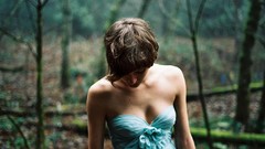 Landscapes Trees woman brunettes short hair forests cleavage
