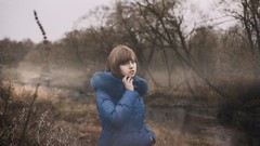 Landscapes Trees woman brunettes short hair teen bob cut