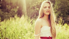 Landscapes Trees woman fields blondes